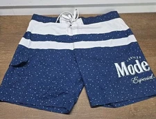 Men’s Cerveza Modelo Especial Beer Board Shorts Swim Trunks Size XL Blue & White