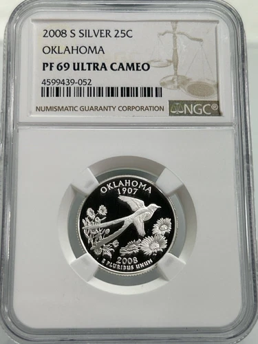 2008 S Silver 25C OKLAHOMA PF 69 ULTRA CAMEO NGC (NJL027216)