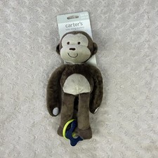 Carter's Take Along Monkey Plush Stuffed Animal Toy Brown Tan Rattle Blue Star