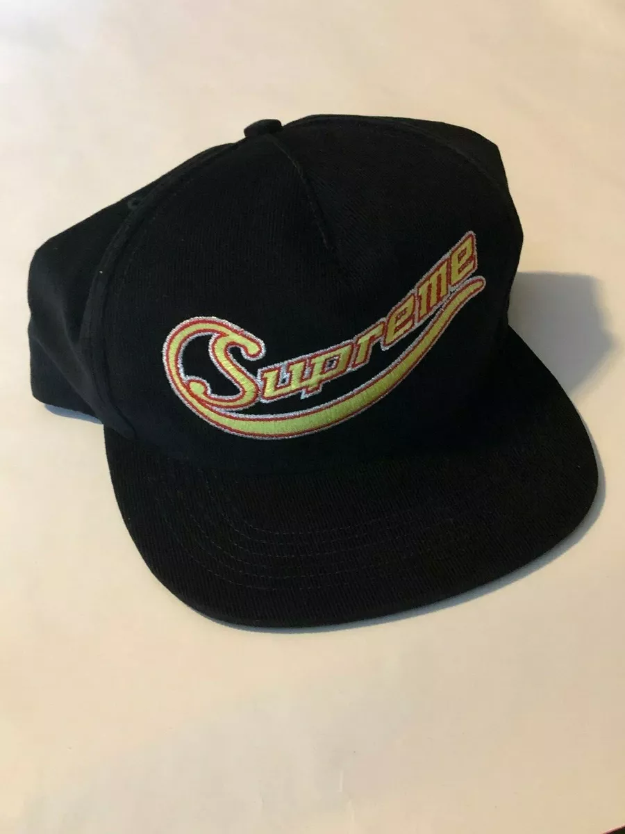 SUPREME NY Metallic Logo Corduroy 5 Panel Hat Cap BLACK Adjustable NEW! S/S  2019