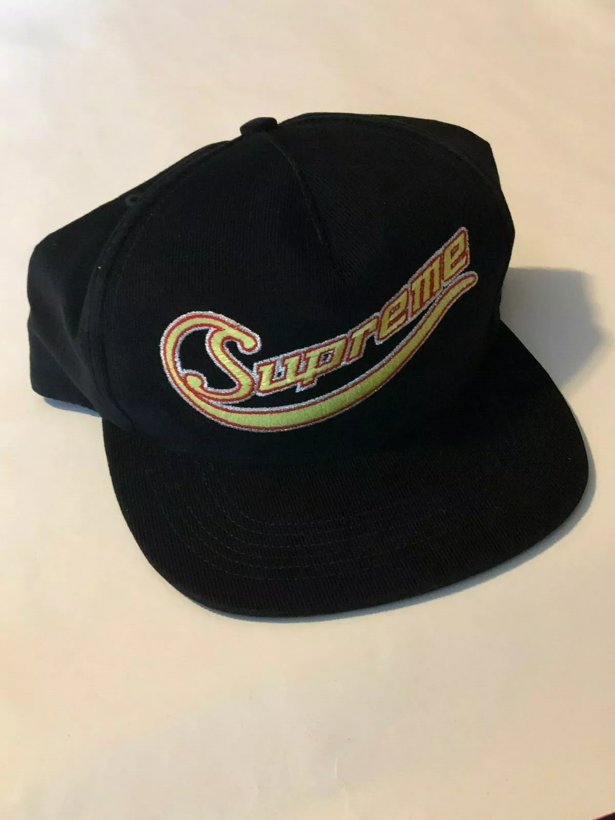 Casquette chapeau 5 panneaux velours côtelé logo métallisé SUPREME NY réglable NEUVE ! S/S 2019