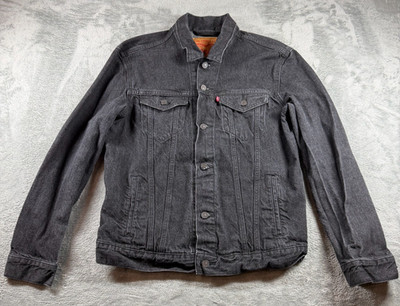 Levi s Black Denim Trucker Jacket Mens L Riveted Jean Jacket