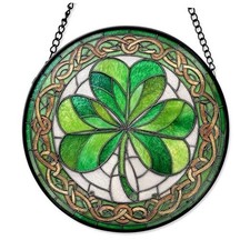 7.8" Suncatcher Stained Glass Window Hanging St Patricks Day Sun Shamrock