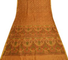 Sushila Vintage Mustard Saree 100 Pure Silk Printed Soft 5 Yard Craft Fabric
