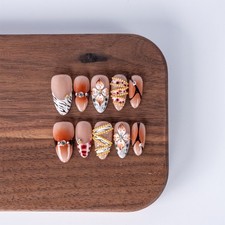 10pcs Trendy Handcrafted Leopard Print Press On Nails Almond Rhinestone Nail Art