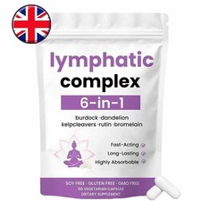 6-in-1 Lymphatic Complex Drainage Supplement Dandelion Burdock Bromelain Kelp UK