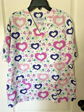 Natural Uniforms Ladies Heart Theme Scrub Top Size XS White with Hearts