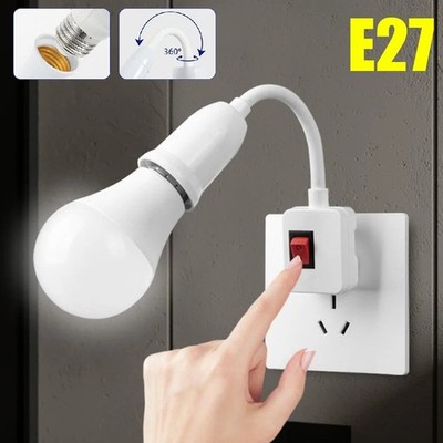 E27 Lamp Socket Converter with Switch EU/US Plug LED Light Bulb Holder Base