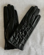 LEATHER GLOVES womens nwot made in ITALY 7 ruched silk lined