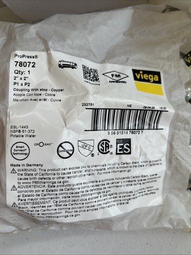 Viego Pro Press 78072 2”x2” P1 X P2 Copper Coupling