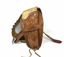 Vintage Hand Tooled Leather Western Cowboy Holster Embossed W/ Belt RH 74