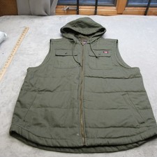 Wrangler Workwear Vest Mens 2XL Green Canvas Insulated Hooded Pockets Full Zip