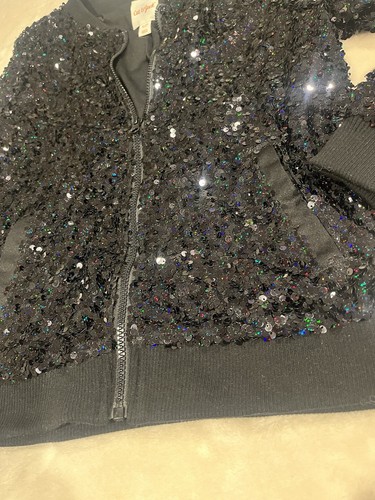 Cat And Jack Girls XL (14) Black Sequins Zip Up Lightweight Jacket NWOT - Picture 2 of 6