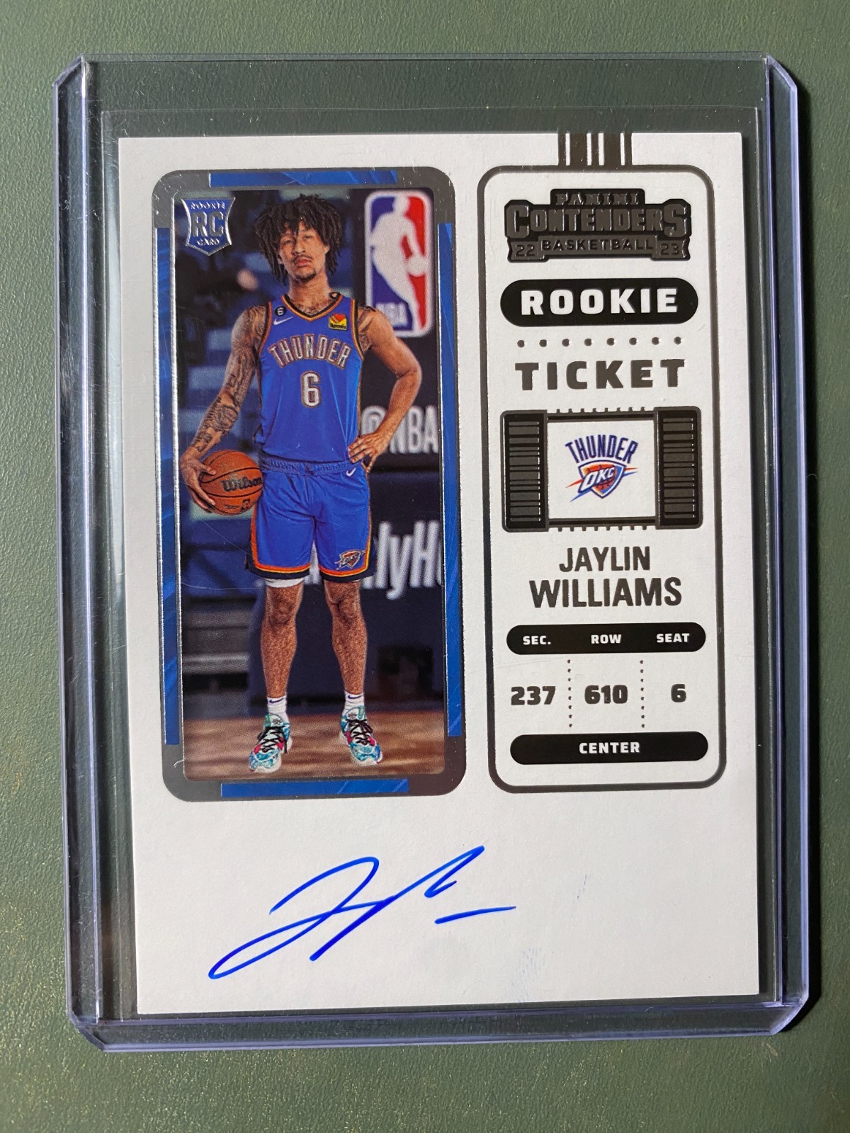 2022-23 Panini Contenders Jaylin Williams RC Rookie Ticket Auto Thunder 138