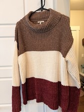 Cozy Casual Women s Knit Chenille Colorblock Cowl Neck Sweater Long Sleeve 2X/3X