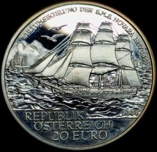 Proof Silver 20 Euros 2004 S.M.S Novara Under Sail  Republic Austria BU