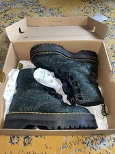Doc Martens Molly Glitter Green/black 6 Hole Boots Platform Sole Uk4/37 VGC
