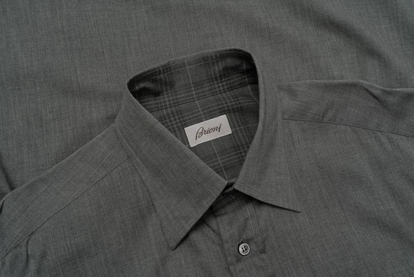 Men Brioni Shirt Grey Cotton 40 /L / 48