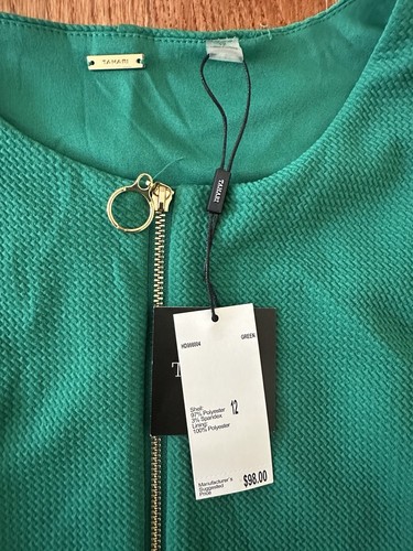 NWT Tahari Woman’s Lined Formal Gold Zip Green Dress, Sz 12 - Picture 5 of 8