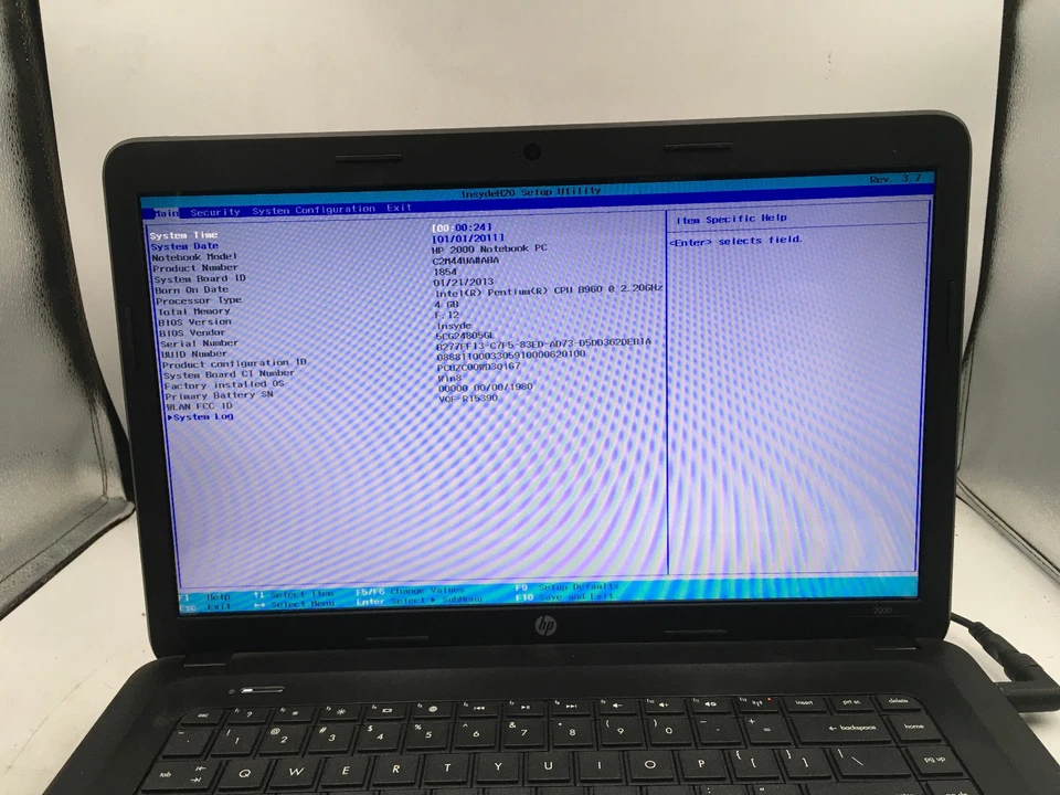 HP 2000 2B29WM - ARRANCA A LA BIOS - INTEL PENTIUM B869 - 4GB RAM - LEER DESCRIPCIÓN - BB! Foto 2 de 4