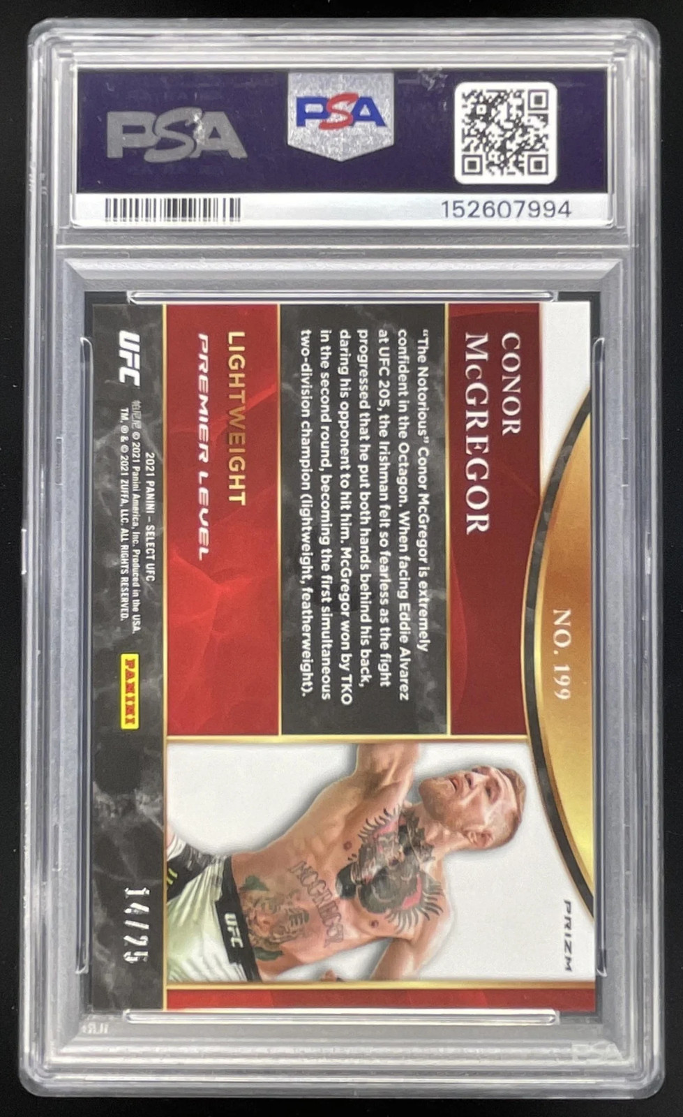 2021 Select UFC Tie Dye Prizms #199 Conor McGregor Premier Level /25 PSA 10 view 2