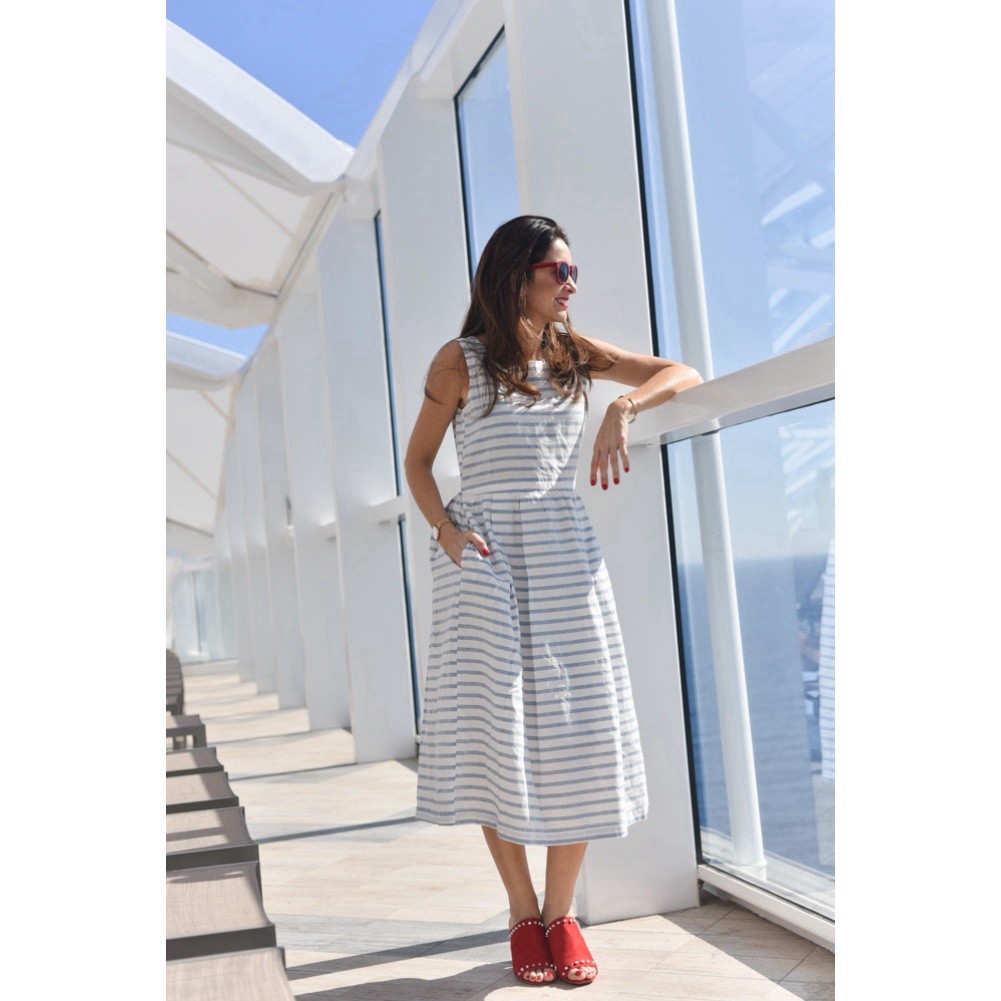 Ines De La Fressange Uniqlo NWT Dress Midi Linen Blend Blue White