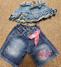 Build A Bear Outfit, Denim skirt  denim pants with pink embellishment