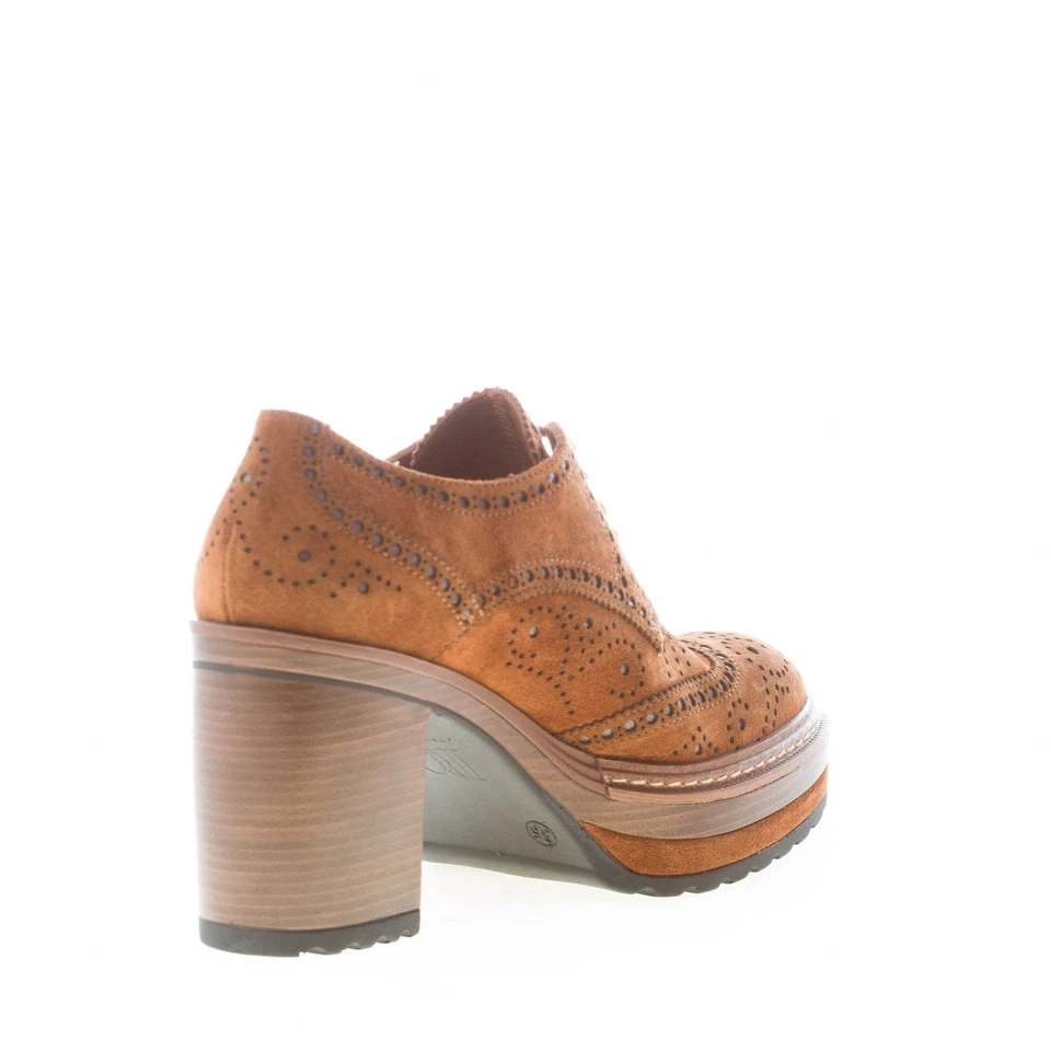 PONS QUINTANA Mujer Zapatos Burnt Marrón Gamuza Olivia Oxford Brogues Tacón 9 cm Foto 4 de 4