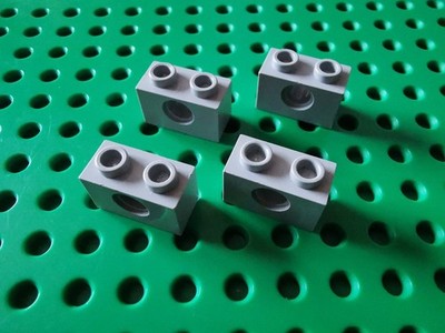 4x Lego Technic Technik Brick 1x2 Stein mit Loch Lochstein (3700) althellgrau