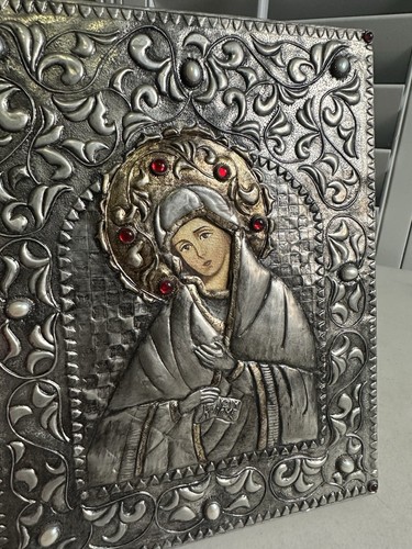 Ma Luisa Byzantine Art Greek Orthodox Silver Icon wall plaque Virgin Mary - Picture 5 of 9