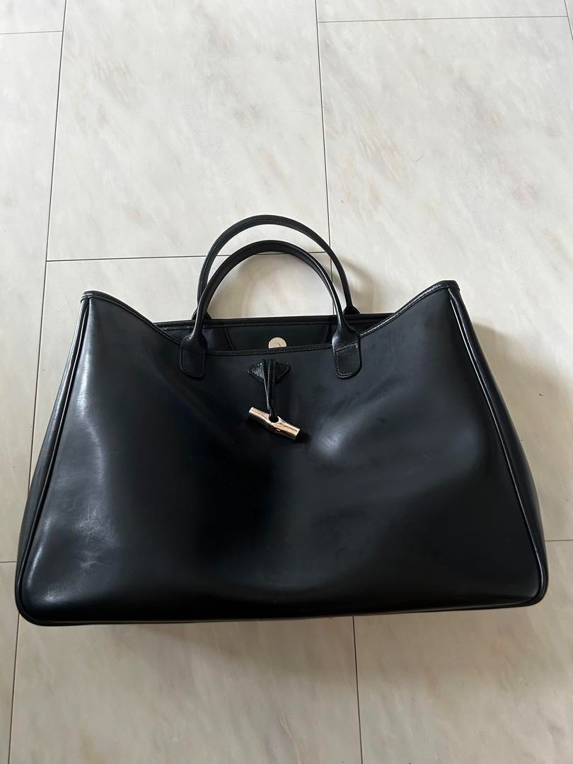 Limited Edition Longchamp Roseau Tote Bag Leather Black for Women