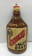 Red Stripe Beer Hand Carved Wood Bottle Jamaica Folk Art Signed……[EC8]