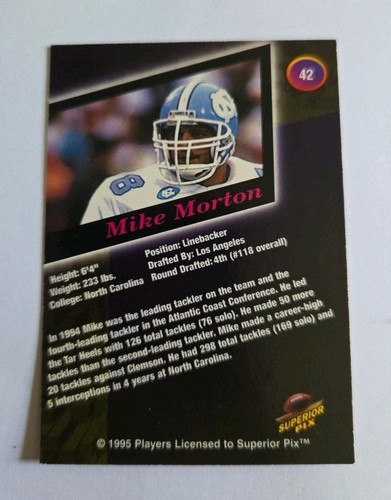 1995 Superior Pix Rookie Autographs Mike Morton No. 42 Number 4965 of 6500 - Picture 2 of 2