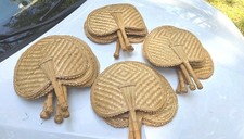 Lot 20 Wicker Hand Fans Palm Leaf Rattan Woven Natural ,vintage