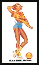 1970 s Shell Myrina Pin-up Diesel Motor Oil Large 6  Inch PROMO STICKER France