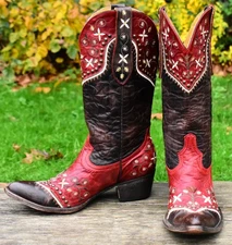 Old Gringo Brown & Red Embroidered Brown & Red Western Cowgirl Studded Boots EUC