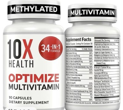 10X Health Optimize Multivitamin 34-in-1 Methylated Nutrients 90 Capsules