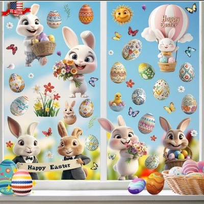 106 PCS Happy Easter Window Clings Stickers, Easter Window Decorations with 