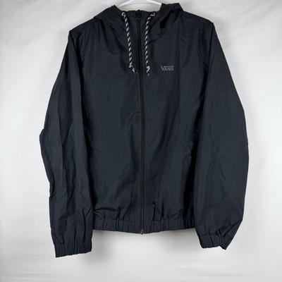 Vans Windbreaker Jacket Hooded Checkered Sleeve Black Lightweight Small Y2K