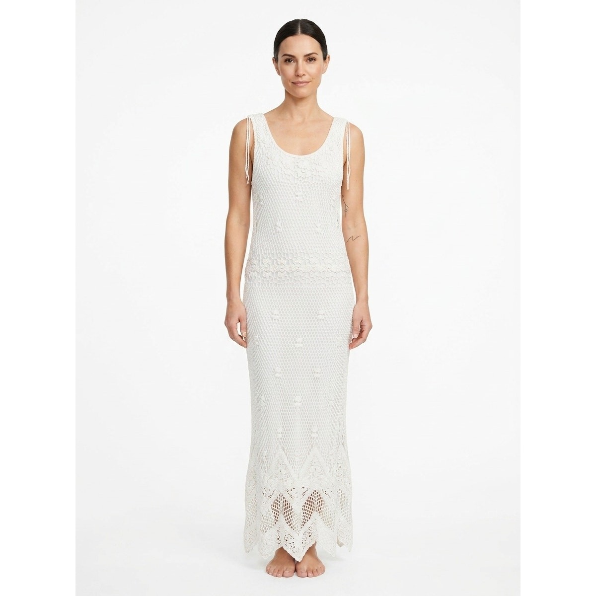 Krochetta By Papillon White Crochet Lined Maxi Dress Women See Measurements