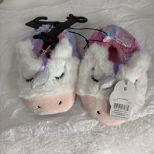 Wonder Nation Infant Girls White/Multicolor Unicorn Furry Slippers Size 6 BNWT