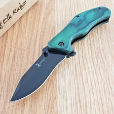 Elk Ridge Assisted Folding Knife 3.13" Black Stainless Steel Blade Wood Handle