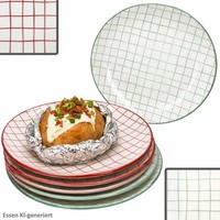 6Er Set Holly Rot & GrüN Speiseteller Steingut Gitter Essteller Grill-Platte