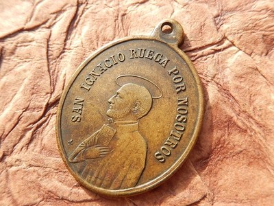 ALTE MEDAILLE HEILIGER IGNATIUS VON LOYOLA UNSERE LIEBE FRAU VOM KARMEL CARMEN SPANISCH