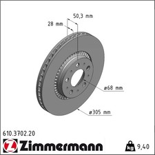 2x Zimmermann 610.3702.20 Bremsscheibe für VOLVO V70 S60 S80 XC70 CROSS COUNTRY