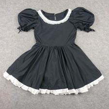 VINTAGE Prairie Dress Girls 10 12 Black White Peasant Fancy Baby Doll Puff VTG
