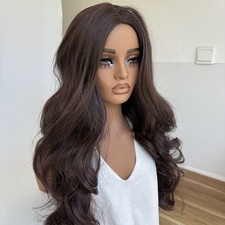 Natural Dress Up Wigs Long Wavy Dark brown Synthetic Hair Heat Resistant