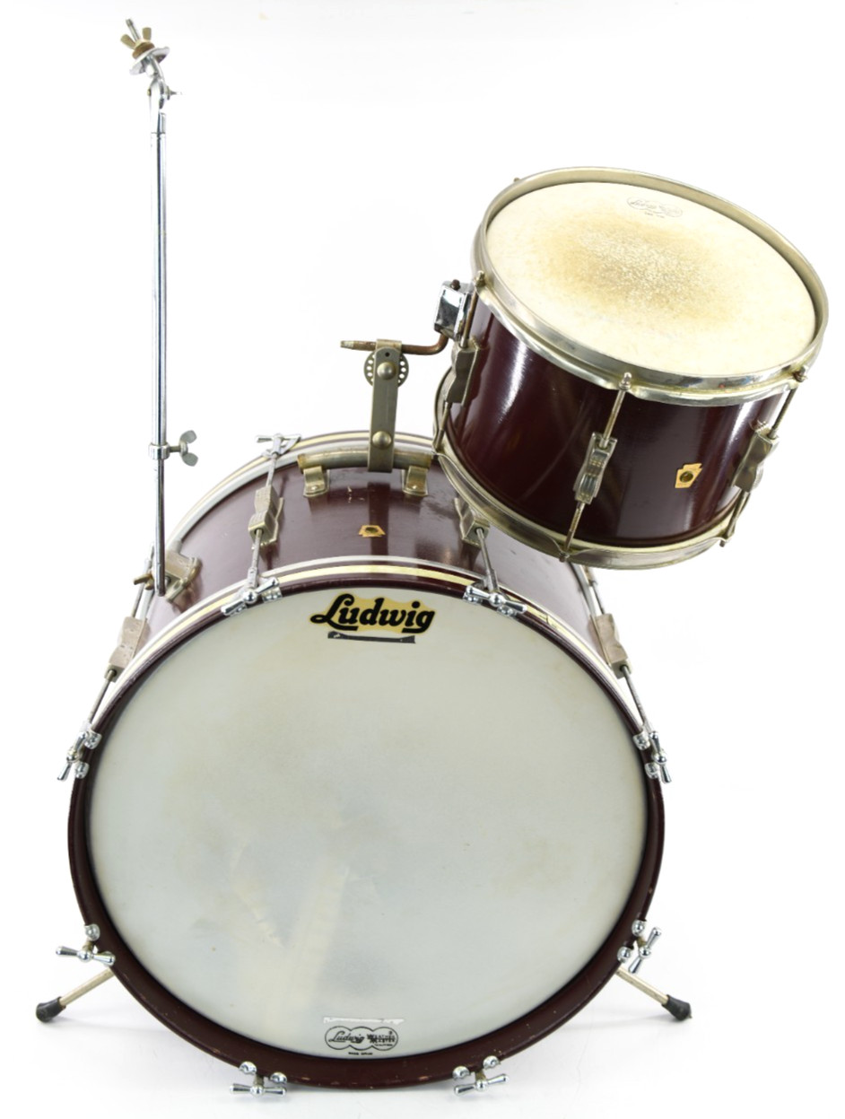 1969 Ludwig Bass Drum & Tom Tom - Keystone Badge - Burgundy Maroon -All Original