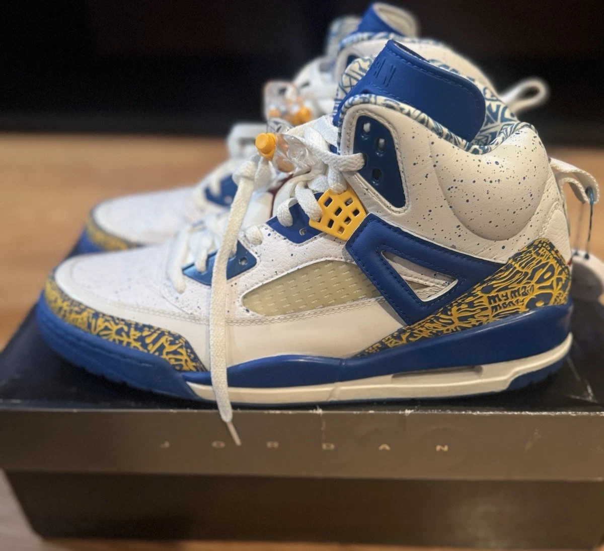 Jordan Spizike Do The Right Thing White Blue Gold High Top Sneaker 315371-162