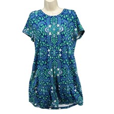 T by Talbots French Terry Mini Dress Royal Blue Medallion Cross Back Size M